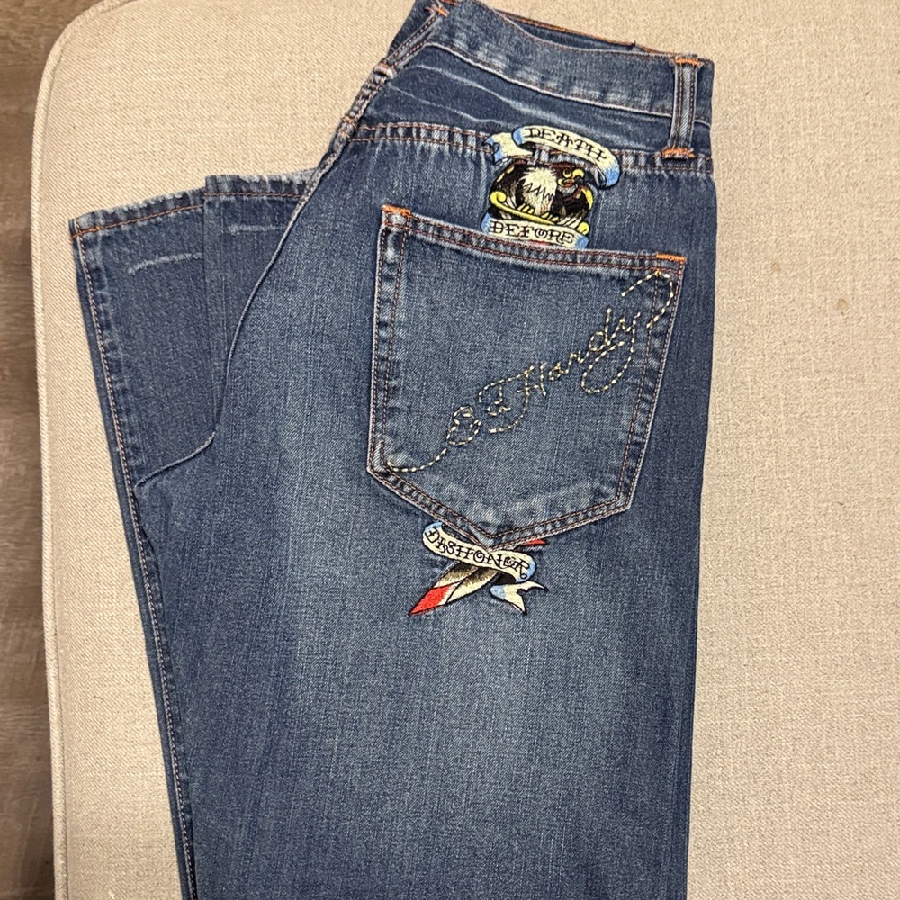 Ed Hardy Blue Jeans with Embroidered Details